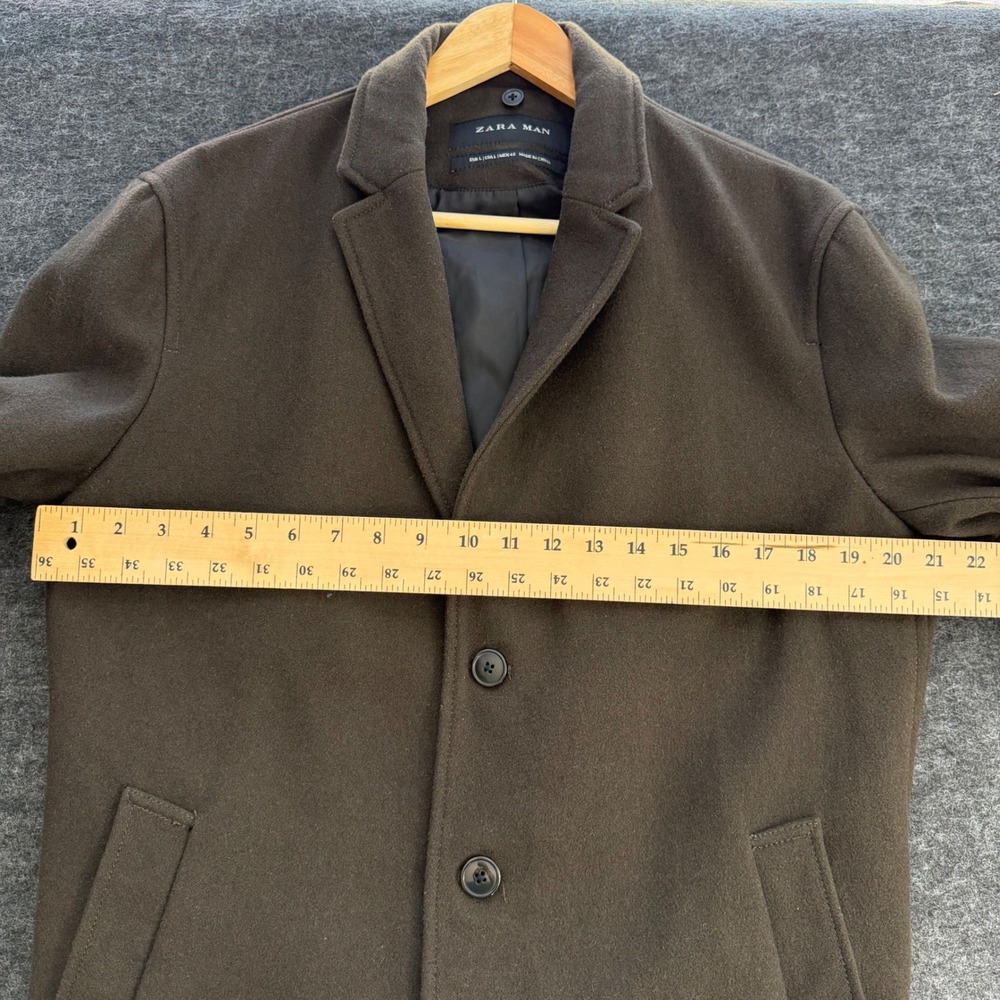 Zara Man Large Dark Academia Green Overcoat Quiet Luxury Wool Blend Coat - Picture 3 of 16